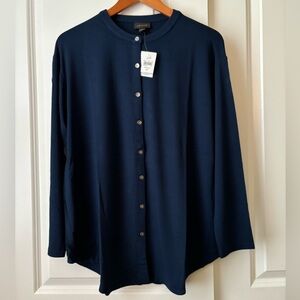 NWT Jill Wearever Collection Long Sleeve Button Front Blouse in Deep Sea Medium